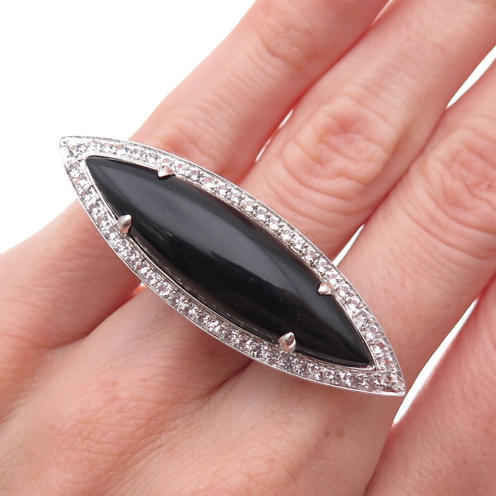 Clyde Duneier 925 Sterling Real Black Onyx & White Topaz Statement Ring Size 6